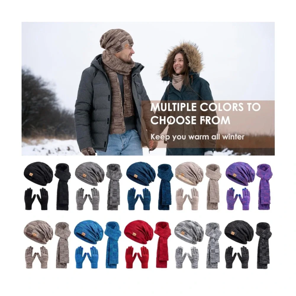 🌹🆕 Black Unisex Winter Accessories Set Hat Scarf and Gloves Christmas Gift - Picture 6 of 8